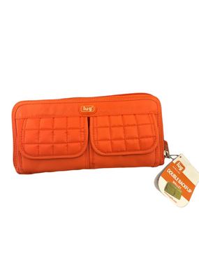 Lug Double Backflip Wallet Bright Orange/ Papaya Zipper Closure Snap Pockets NEW